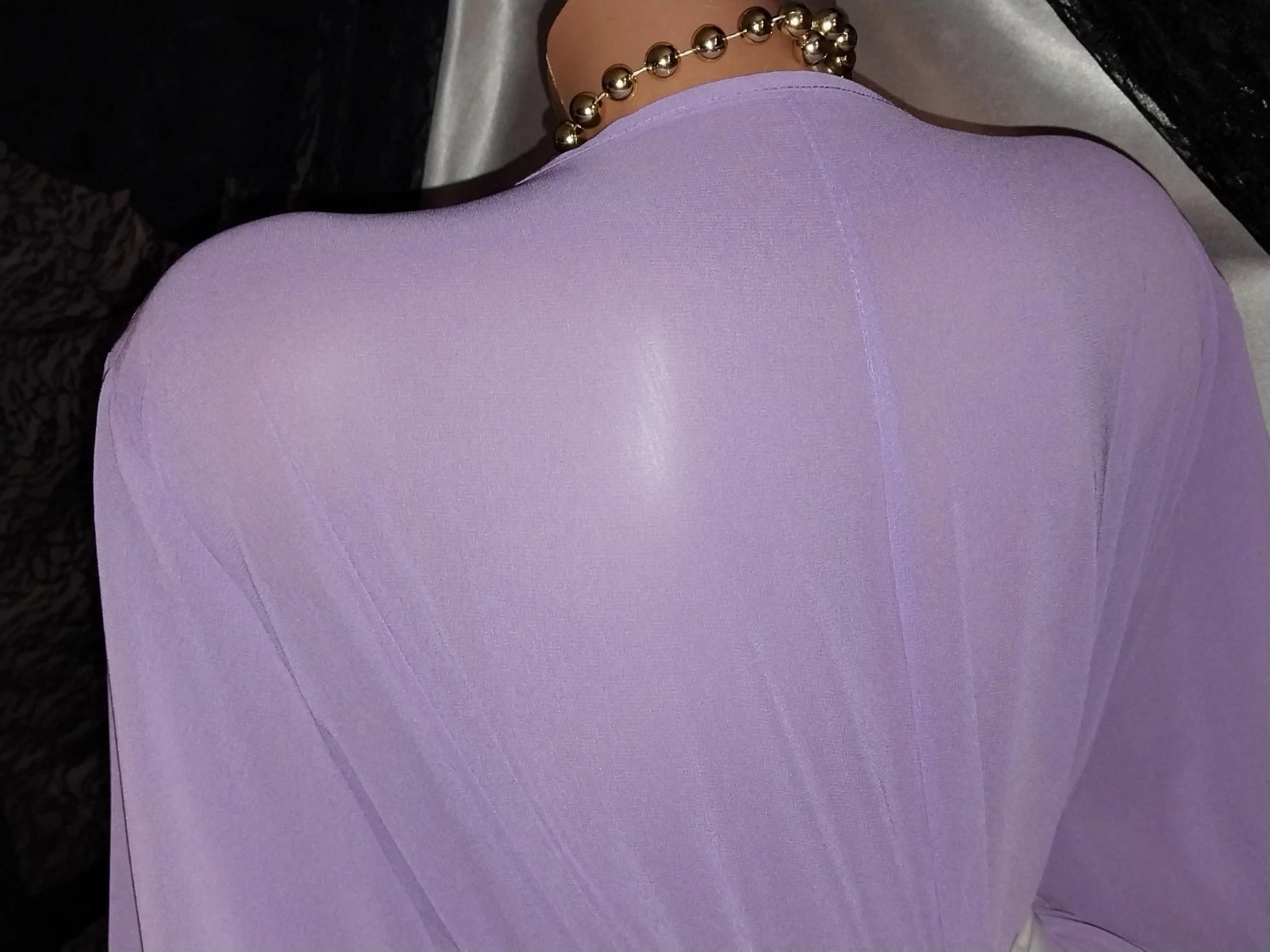 VTG SILKY SEMI SHEER TIERS PURPLE CHIFFON LONG TWIRLY ROBE DUSTER OSFM 52 54″