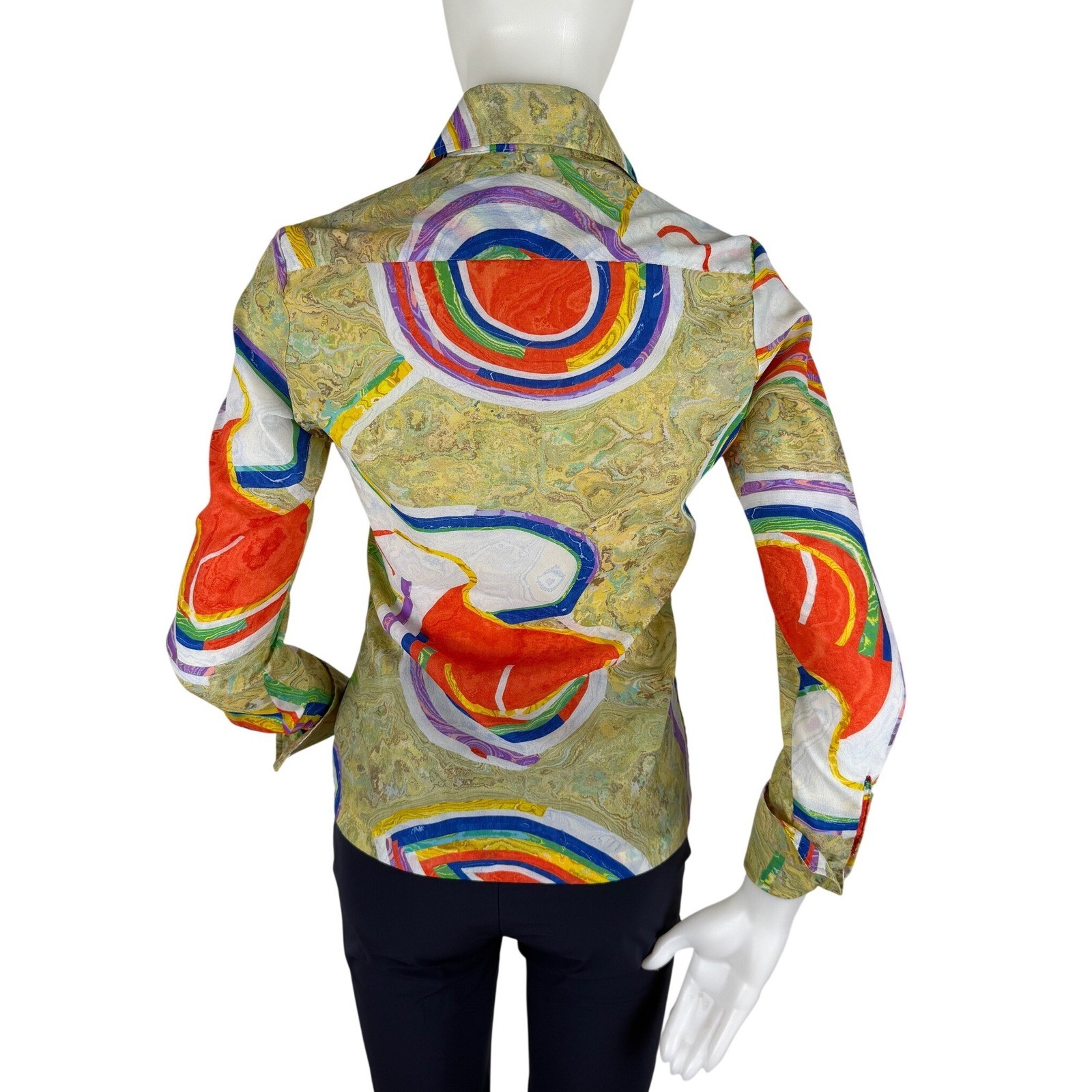 Vintage 70s Psychedelic Marble Print Button Front Blouse Mod