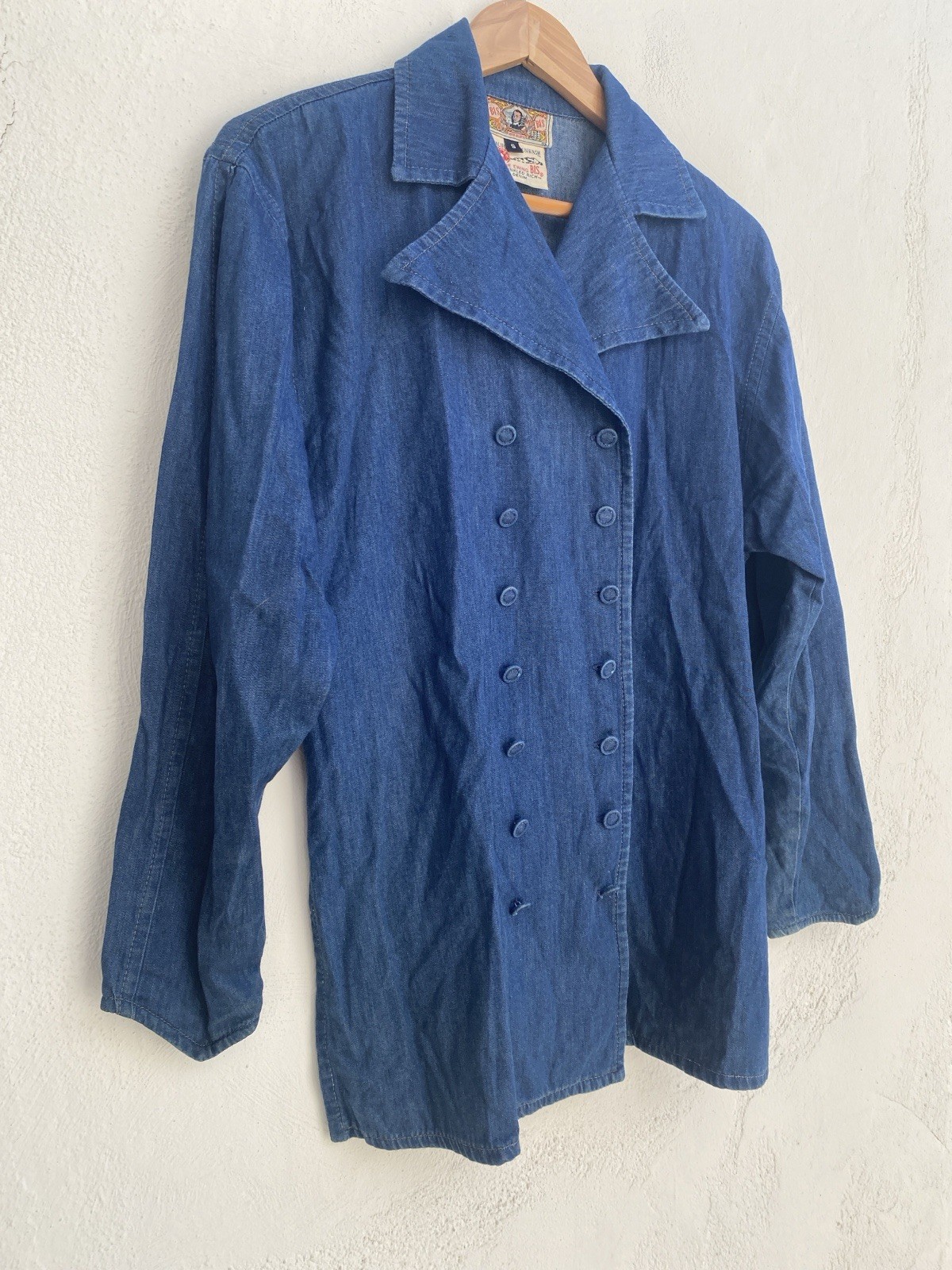 Vintage BIS BIS S Gene Ewing 100% Cotton Denim Double Breasted Jacket Blue