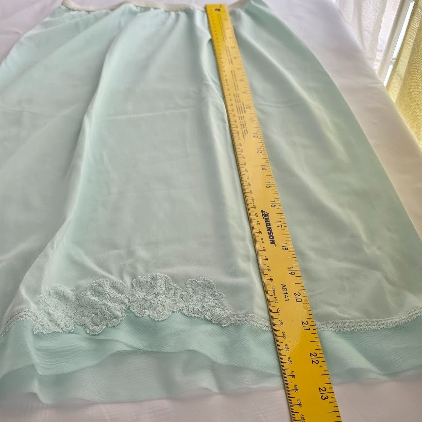 Vintage Lingerie Half Slip Skirt Small Light Blue Nylon Chiffon Trim 22″ Length