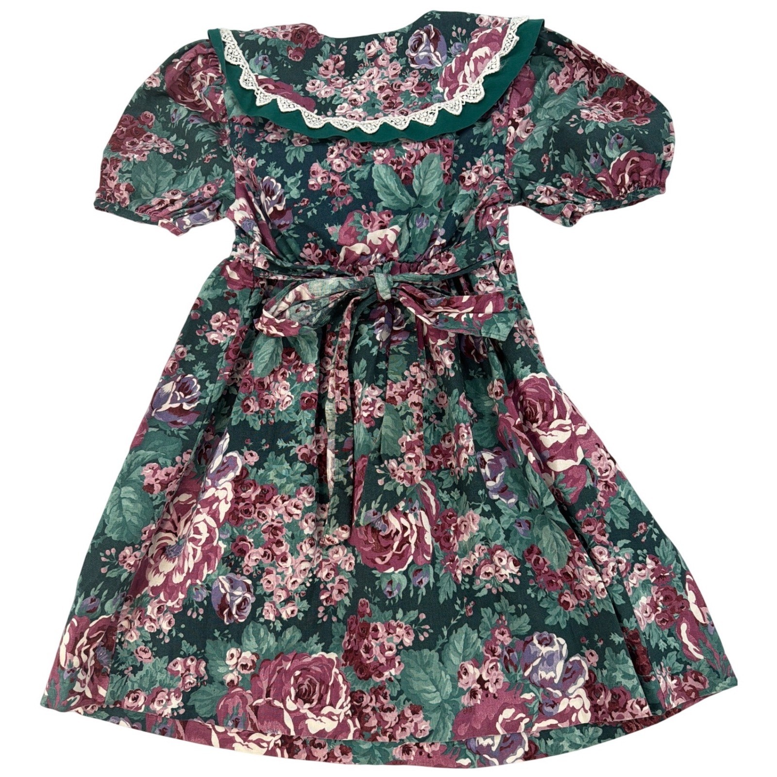 Vintage Bonnie Jean Floral Prairie Dress Girls 6X Cottagecore Lace Collar USA
