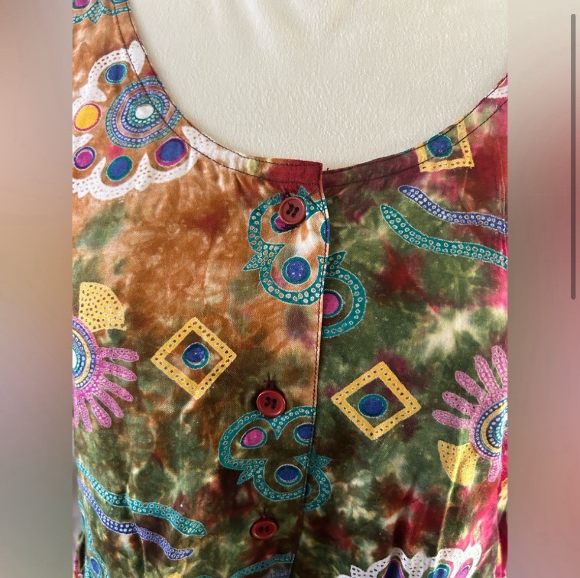 NWT SITA Vintage Tie Dye Sleeveless Dress Medium Oversized Button Front