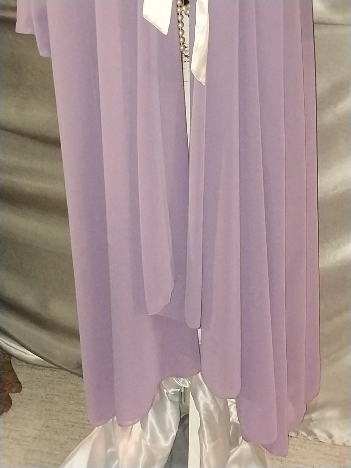 VTG SILKY SEMI SHEER TIERS PURPLE CHIFFON LONG TWIRLY ROBE DUSTER OSFM 52 54″