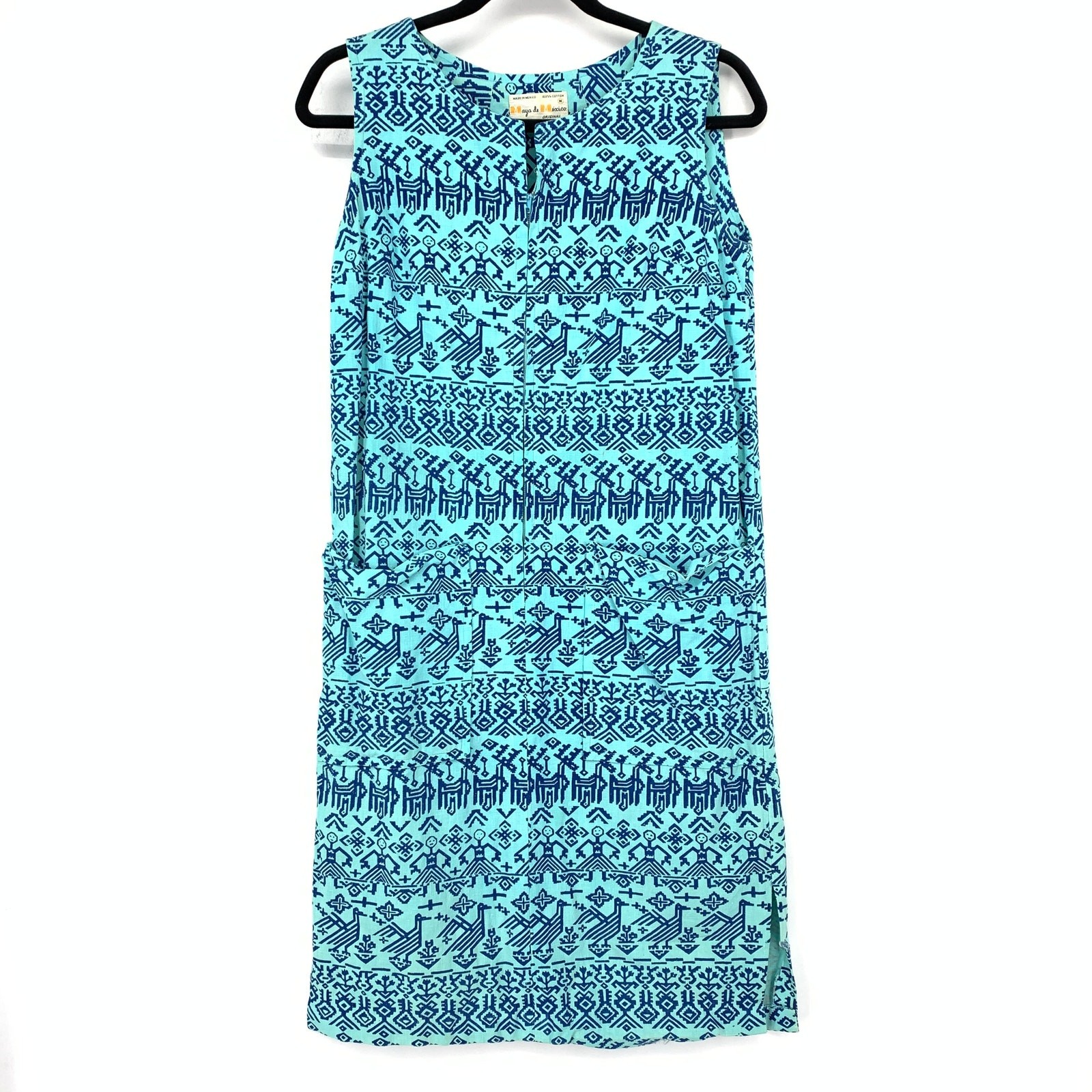 Vintage Maya De Mexico Original Shift Dress Womens Sz S/M Blue Bird Print *READ