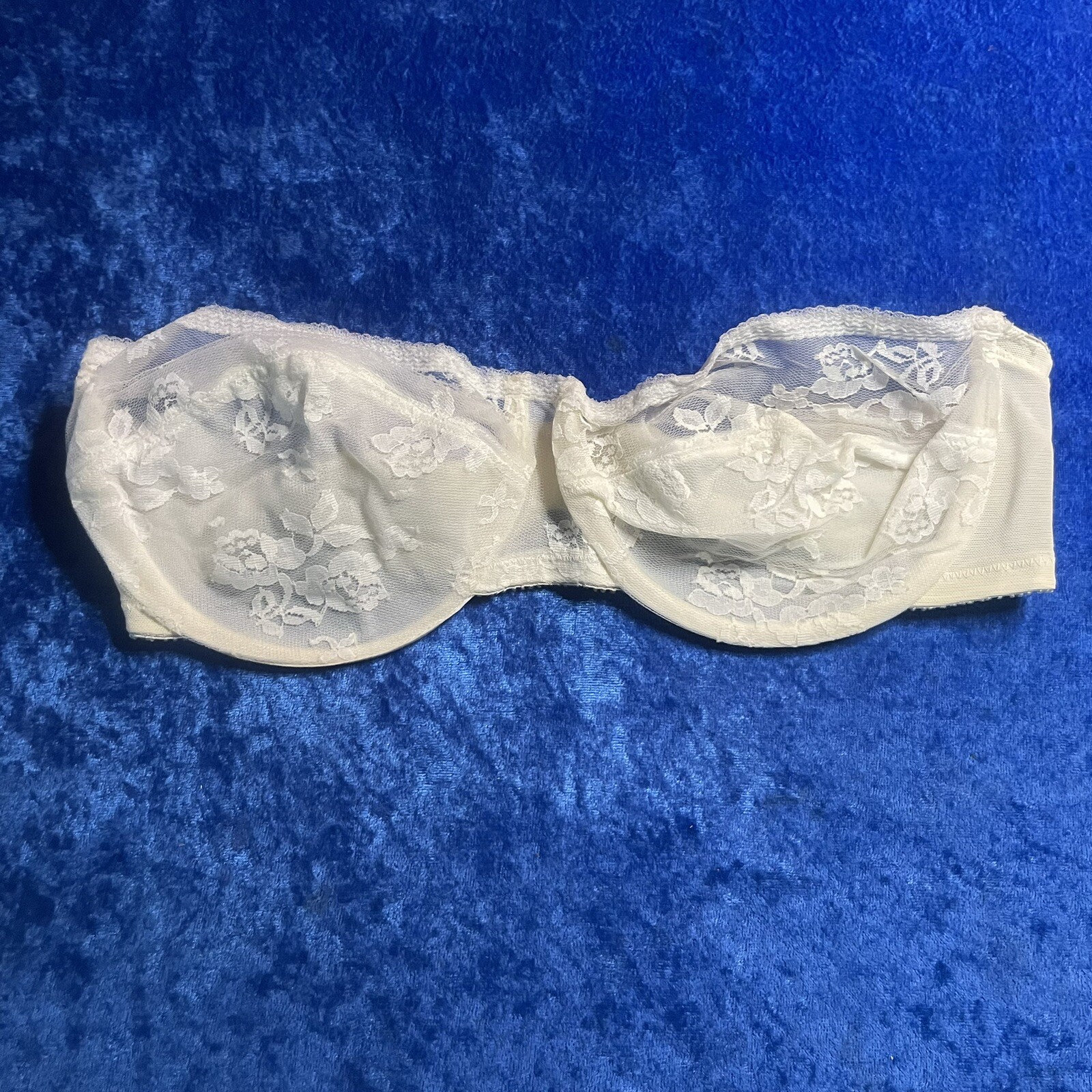 Vintage Gelmart 38b Strapless Bra Underwire Pinup Lingerie Lace Beige