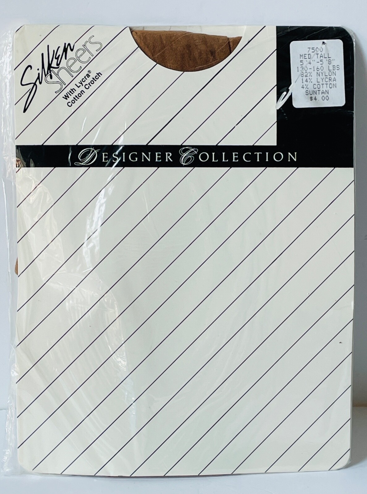 NOS VTG SILKEN SHEERS DESIGNER COLLECTION PANTYHOSE SUNTAN NYLONS*SZ. MED-TALL