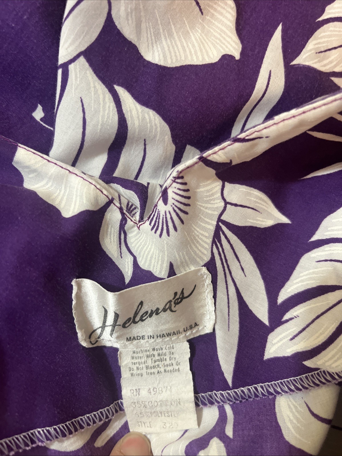 Hawaiian Maxi Dress Helenas Small Purple Floral Vintage 100% Cotton Ruffled Hem