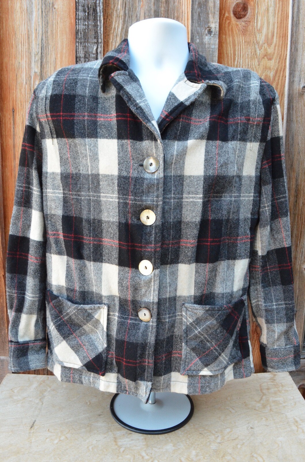 Vtg 50s 49er Frisco Jac Minnesota Woolen Co Womens Jacket Black Plaid Medium