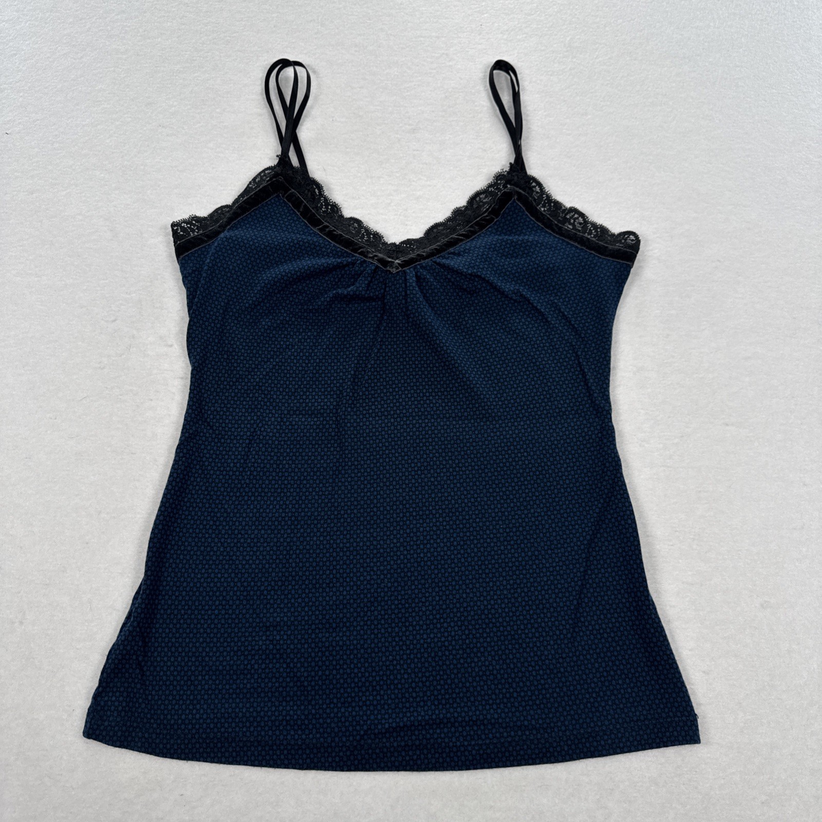 Y2K Vintage Express Camisole Tank Top Small Blue Black & Black Velvet Lace Trim