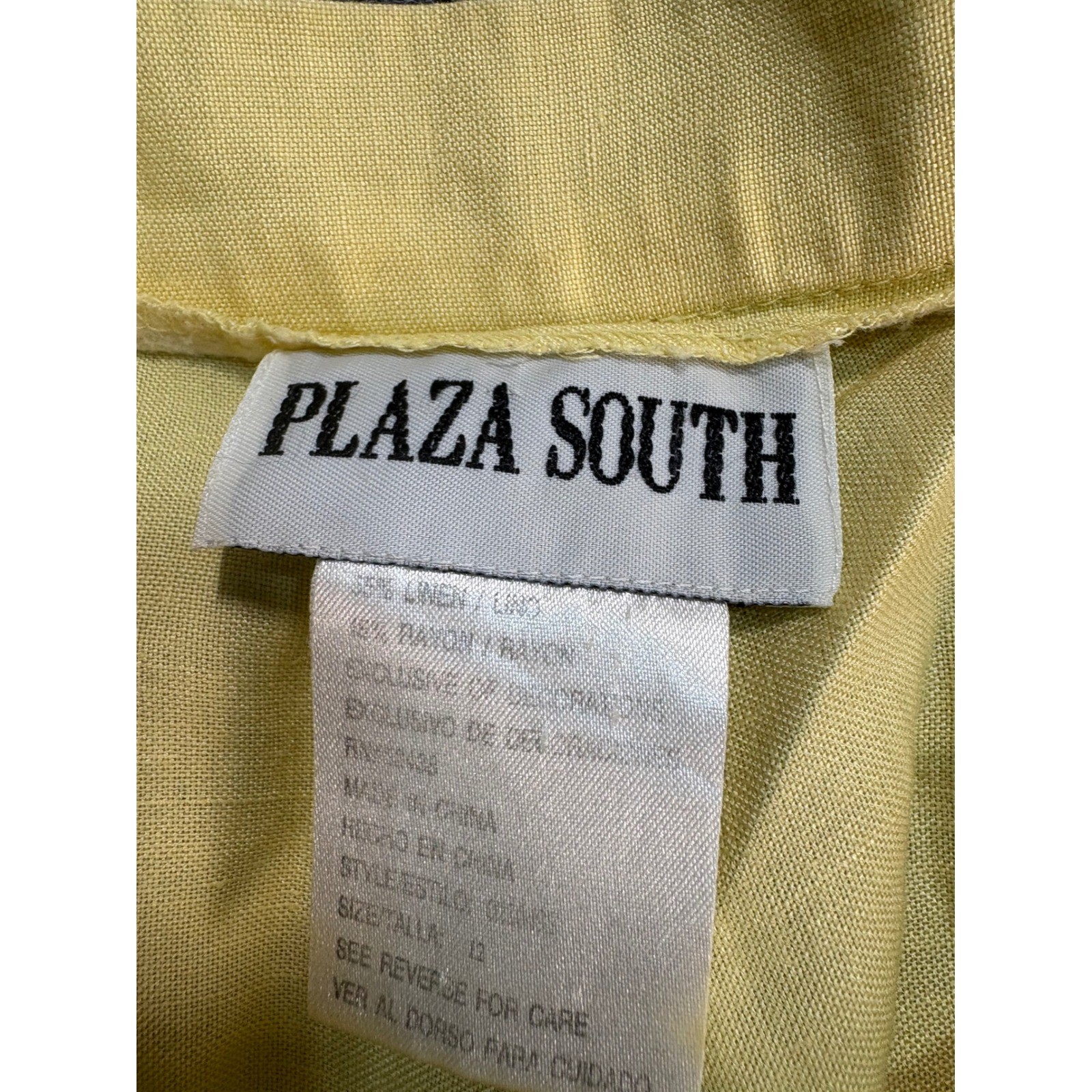 VTG Plaza South Yellow Linen Blend Floral Embroidered Top and Pants Set Size 12