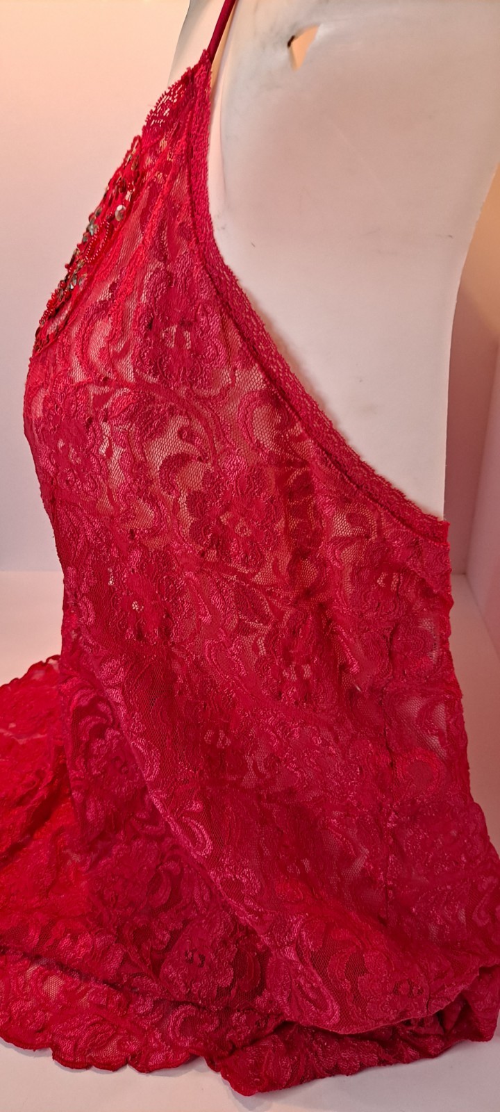 Vtg 90s Lacey Nylon Spaghetti Strap Sequined Sexy XL Top Or Nightie