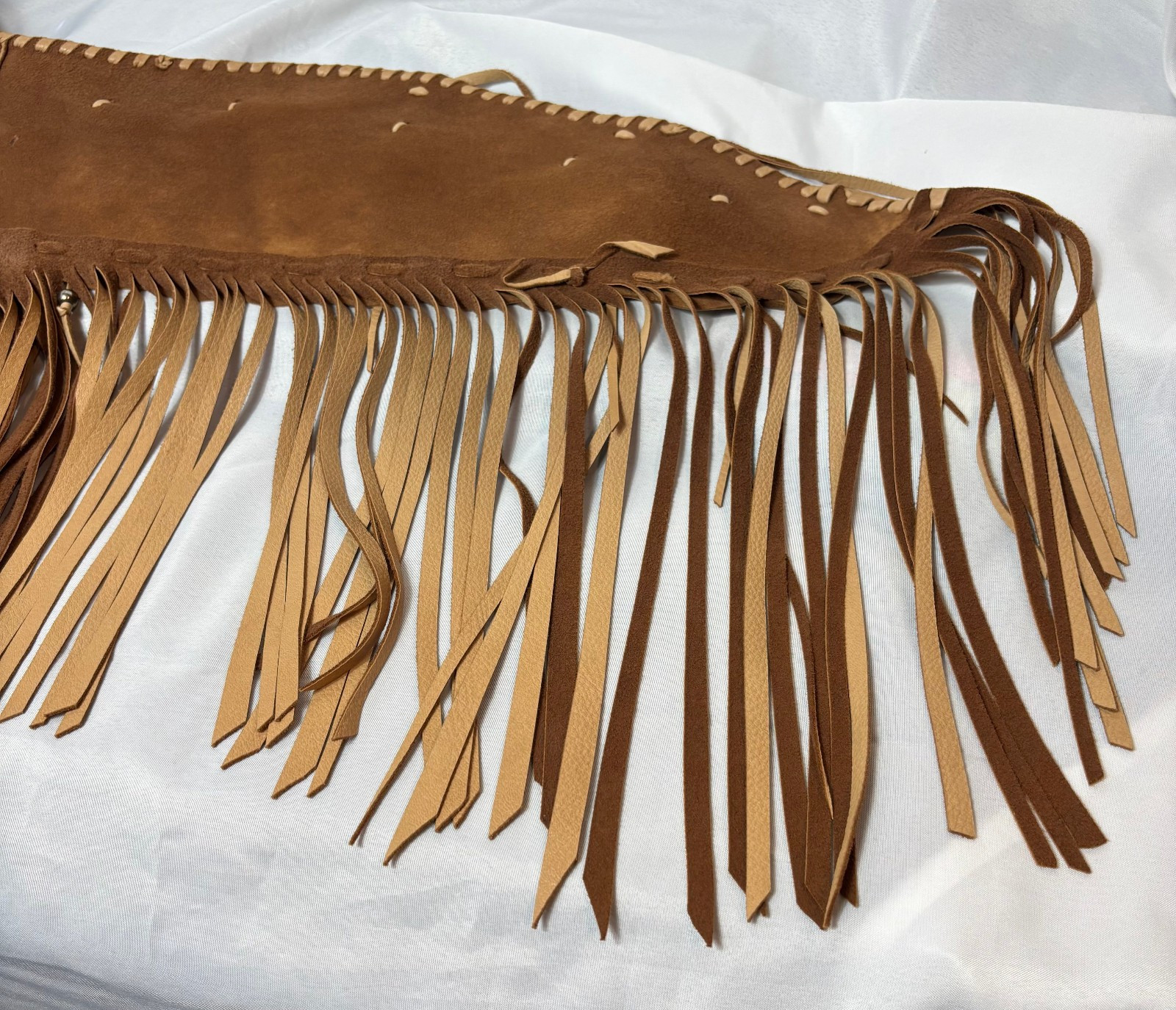 Blue Bonnet Rose Leather Brown & Tan Vest Fringed Turquoise Beads Boho Western