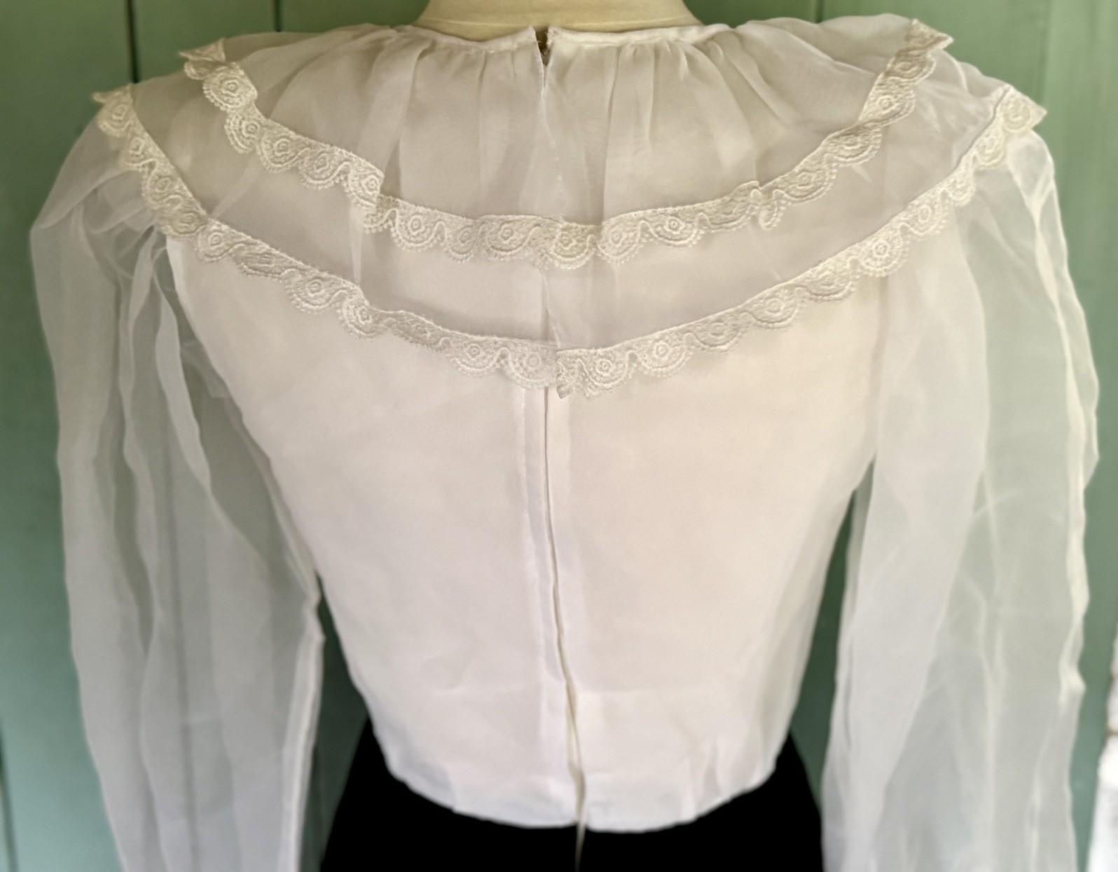 VTG Black Velvet White Organza Dress Straight Skirt Puff Slv Sailor Ruffle 7-8