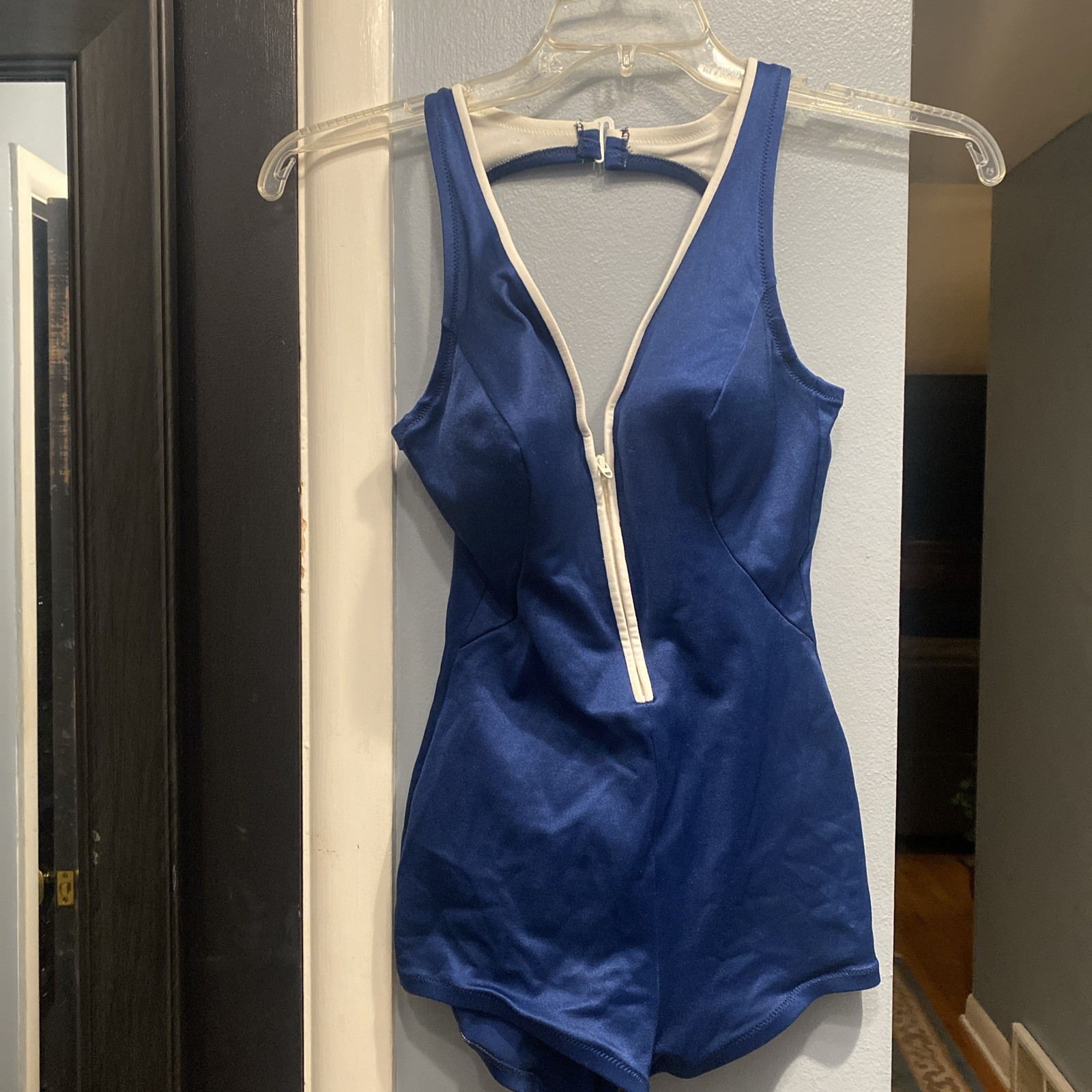 VINTAGE! 1970 DEWEESE DESIGN Navy One Piece Pin Up Style ~ Small ~USA Made~
