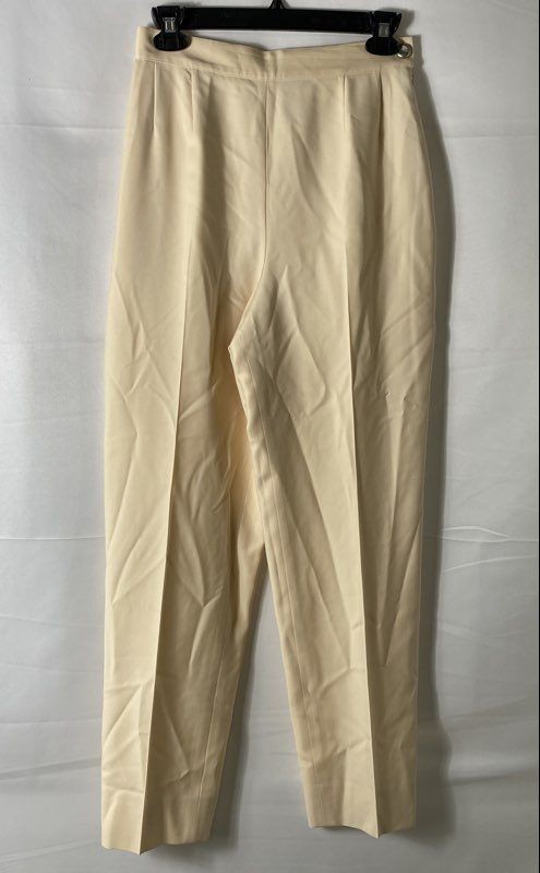 Vintage 90s Chanel Women’s Cream Wool Silk Lined Tapered Trousers Pants Sz 38