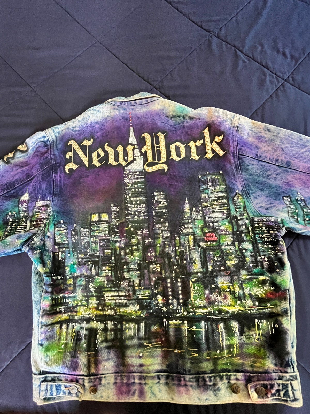 Vintage 1980s Tony Alamo Crystal Stud Acid Washed New York Denim Jacket