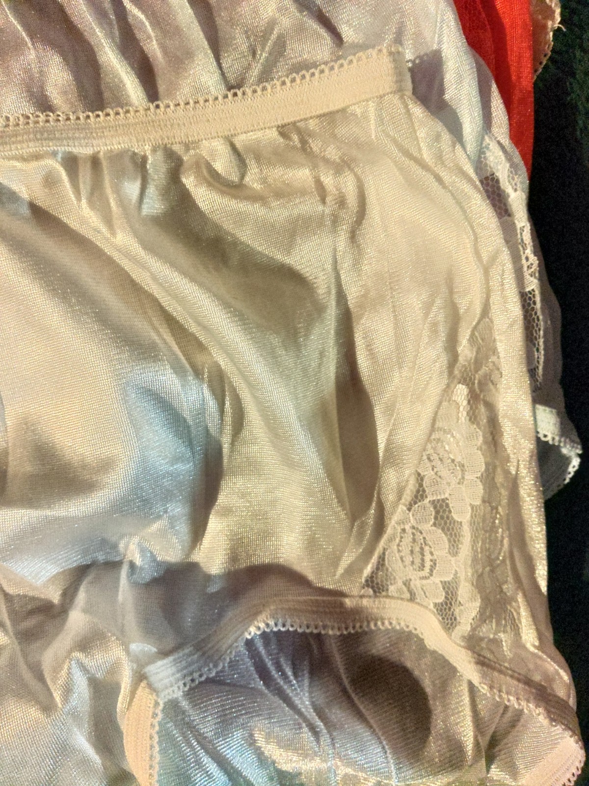 Lot Of 4 – 100% Nylon Brief Panties With Lace Silky Soft Size 7