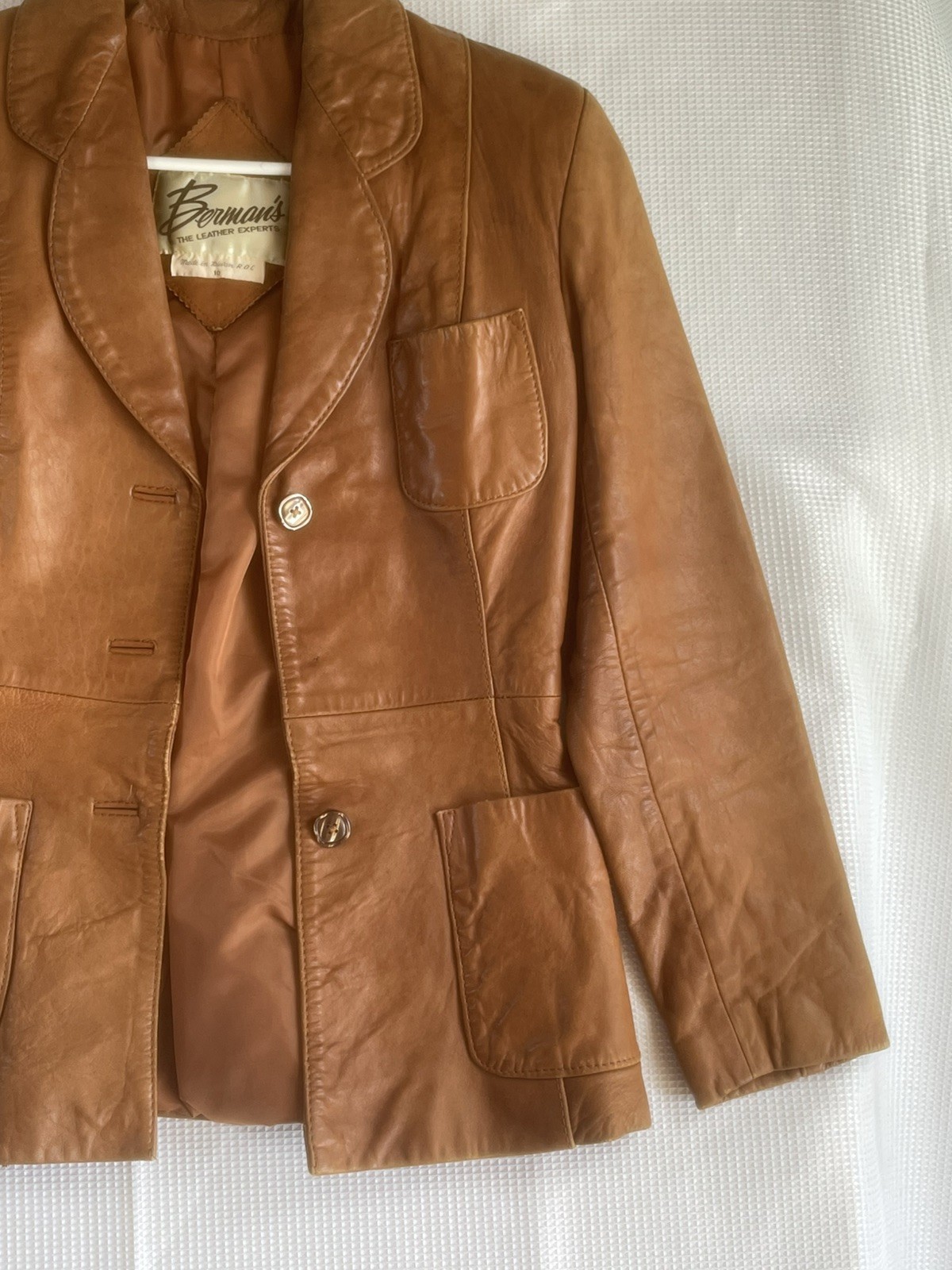 Vintage Bermans Women’s Lambskin Leather Jacket Blazer Sz 10 Brown