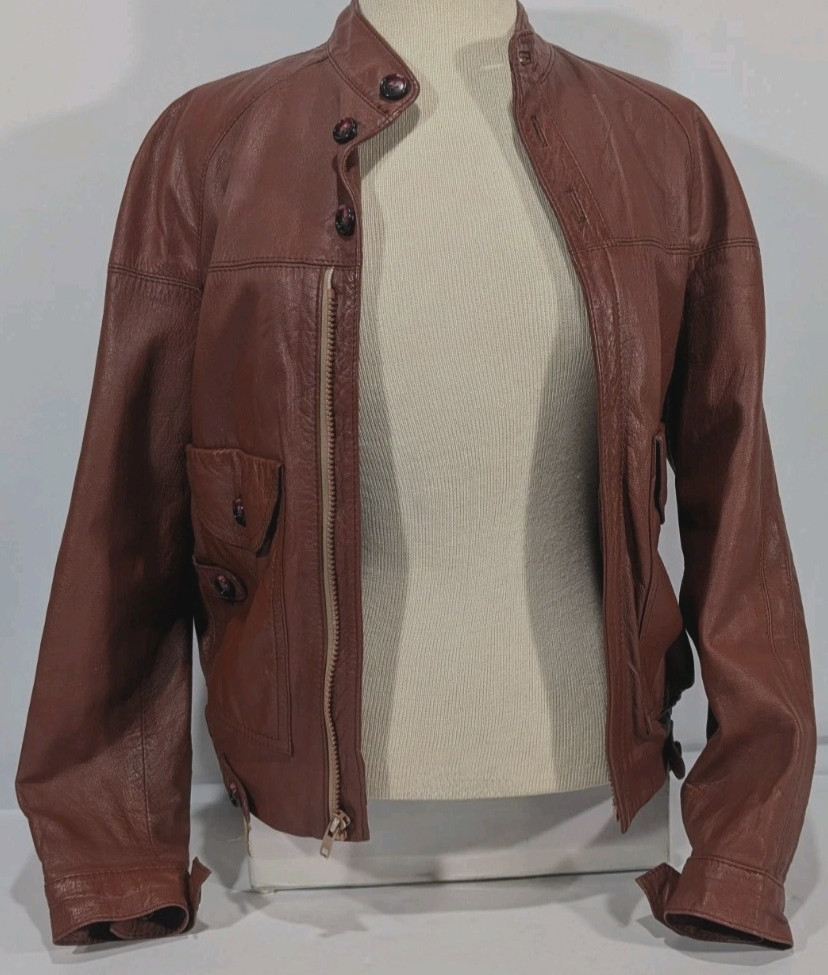 Vegas Martin Bernard leather jacket women size small cognac brown vintage 1970s