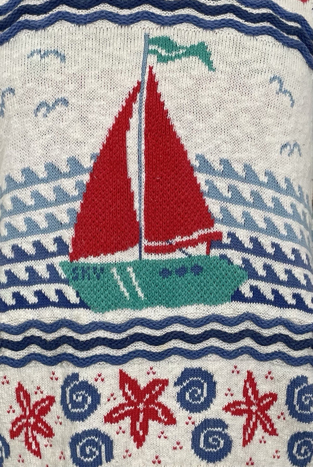 Vintage 80s Novelty Sailboat/Coastal Pullover Sweater – Large