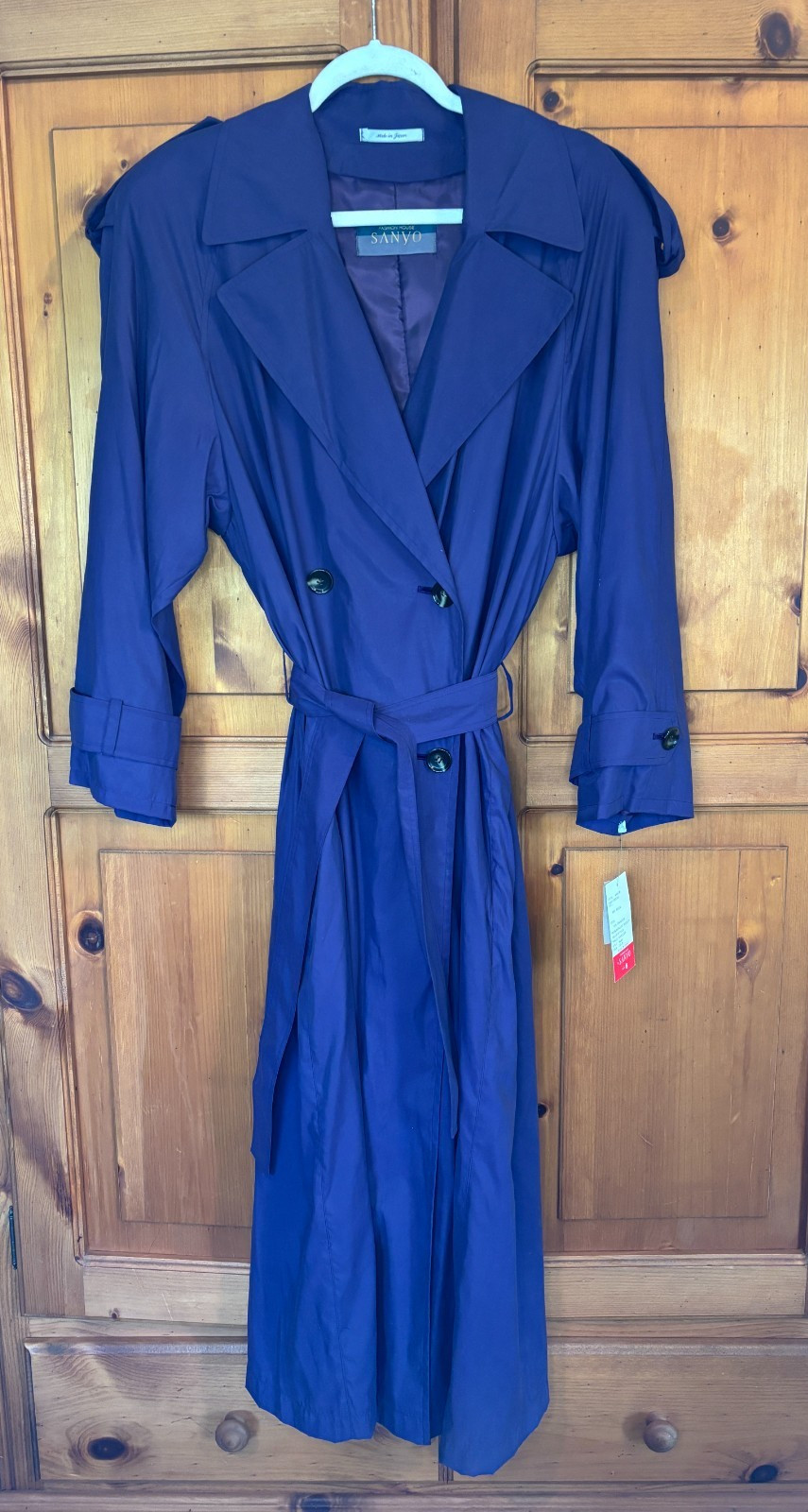 VTG Fashion House Sanyo Womens Sz 6 Dark Purple Button Down Trenchcoat NWT