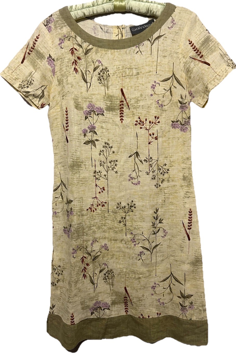 Carol Anderson Dress S Linen Floral Cottagecore Shift Vintage Buttons In Back