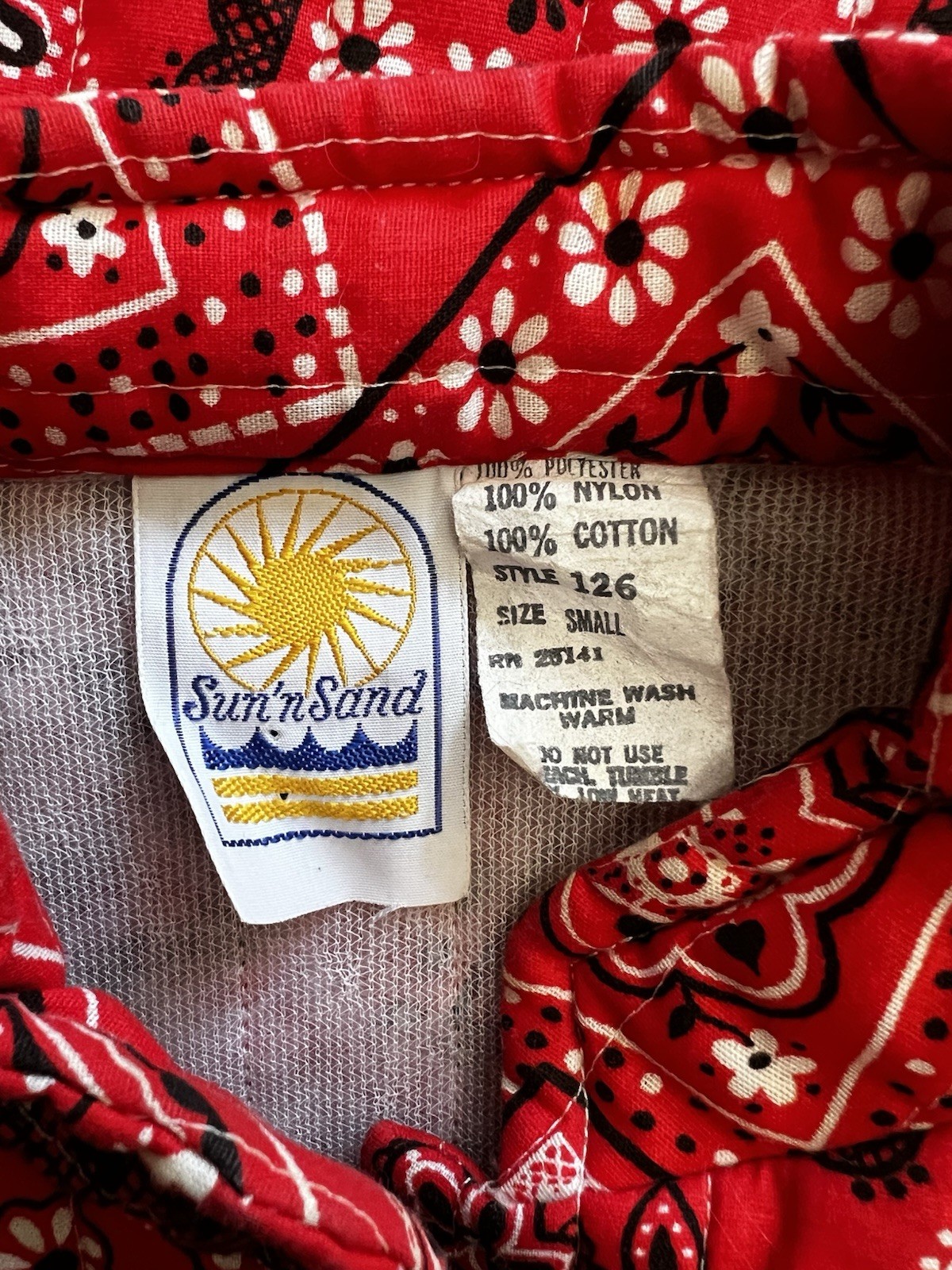 Vintage Red Bandana Paisley Print Quilt Coat Size Small Retro Festival 70s USA