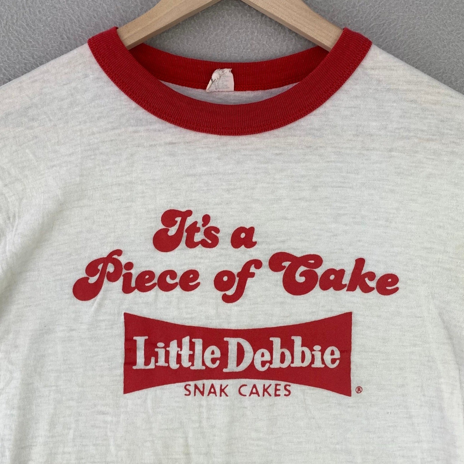 Vintage 60s 70s Little Debbie Snak Cakes Ringer Tee Womens Medium Retro Rare