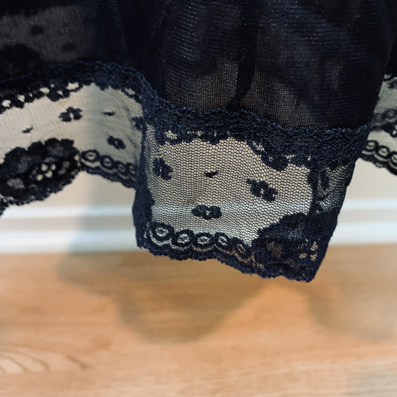Vintage Black Nylon Sheer Lace Peignoir Robe Nightgown Negligee Long Gown Set M