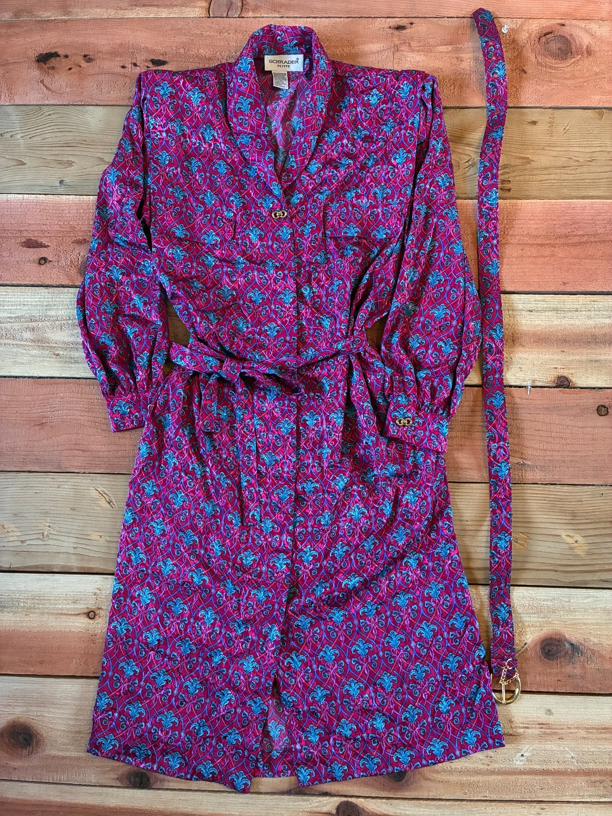 Vintage 80s 90s Schrader Petite Belted Shirt Dress Paisley Cottagecore Prairie