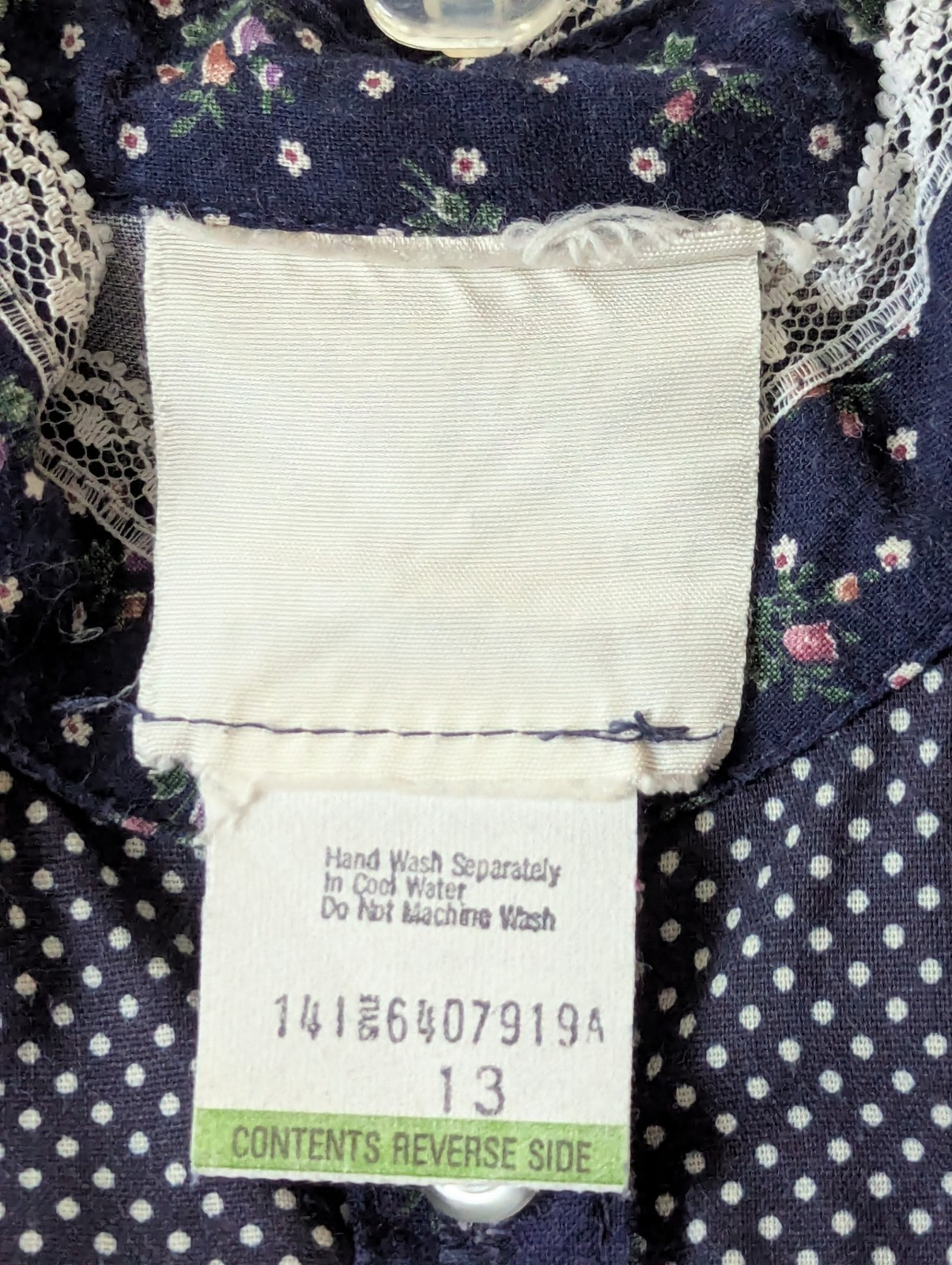 Gunne Sax Dark Blue Floral Midi Dress Size 13 Long Sleeve Prairie Cottage NWOT