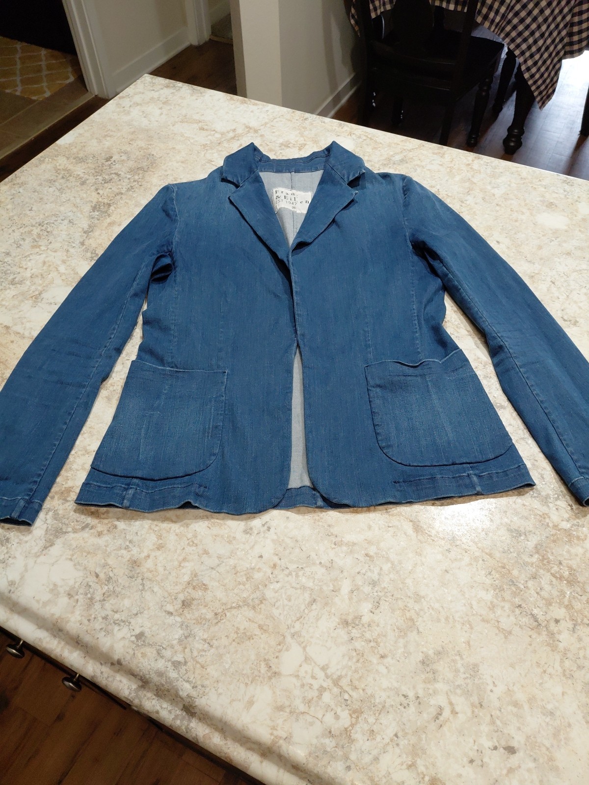 Frank & Eileen Jacket And Skirt Set Blue Stretch Top M Skirt 12 EUC
