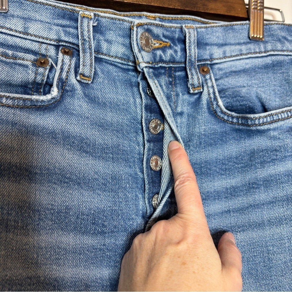 RE/DONE 70s Stove Pipe High Rise Ankle Jeans in Dusk Destroy Size 25