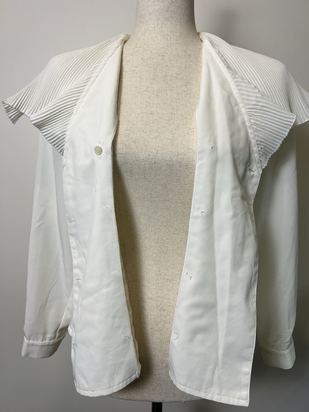 Vintage 80s Basic Line White Long Sleeve Cottagecore Prairie Pleated Collar XXS