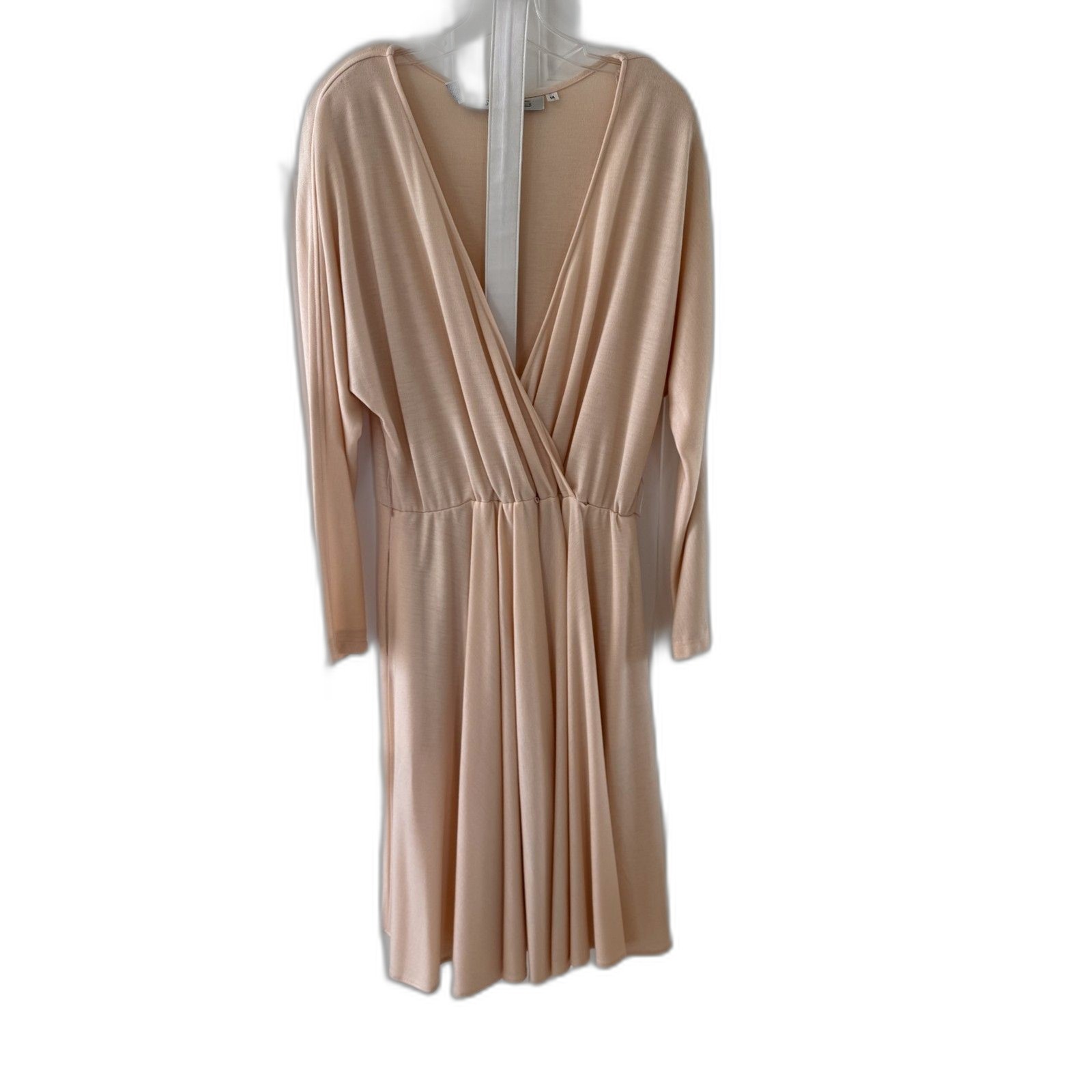 MS Chaus Peach Knit Dress Size 14 Long Sleeve V-Neck
