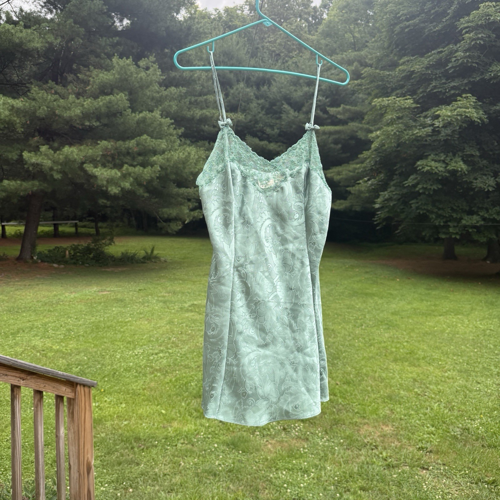 Vintage Gold Label 1991 Victoria Secret Green Slip Size Small Lace Trim