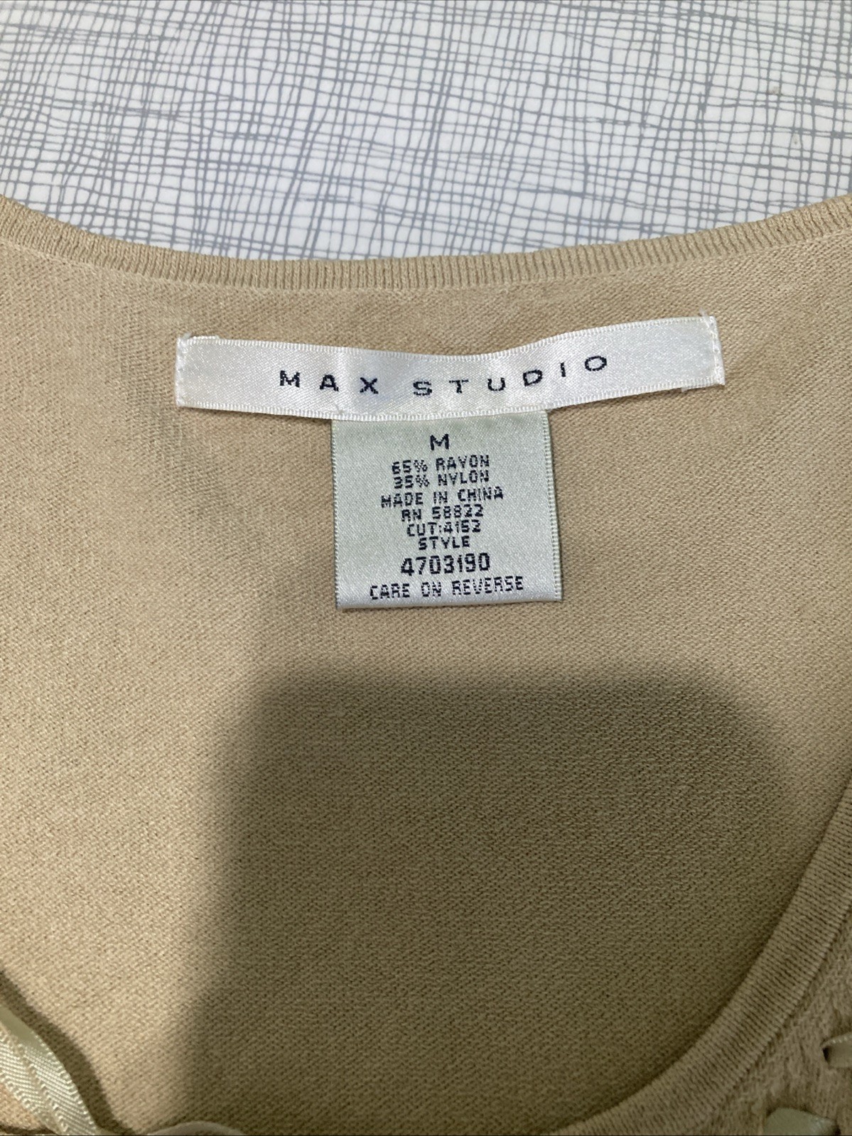 Vtg 2000s Max Studio Y2K Tan Lace-Up Ribbon Tank Top Rayon Nylon Blend Med GUC
