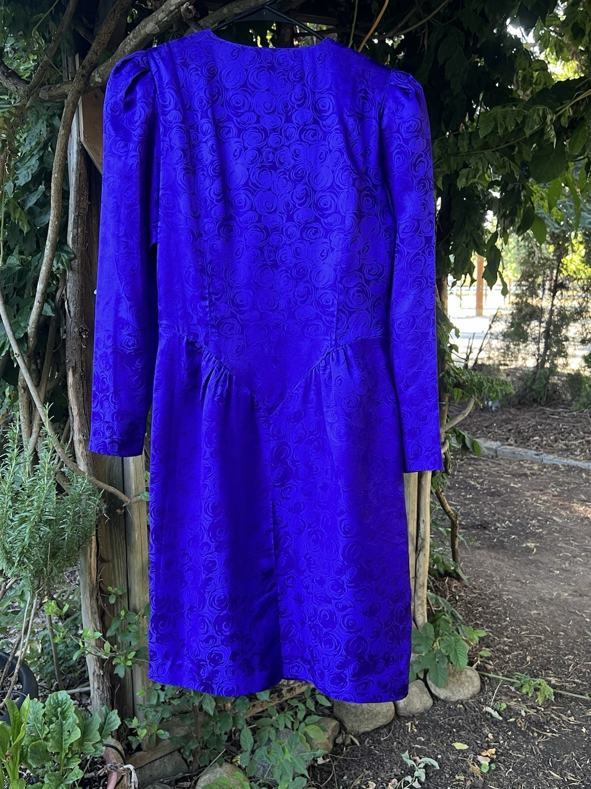 Silk Studio Purple Silk Jacquard Floral V-Neck A-Line Knee Dress Petite 6