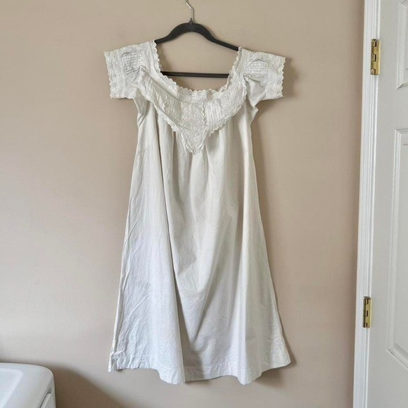 Edwardian cotton nightgown XXS mini dress eyelet antique vintage