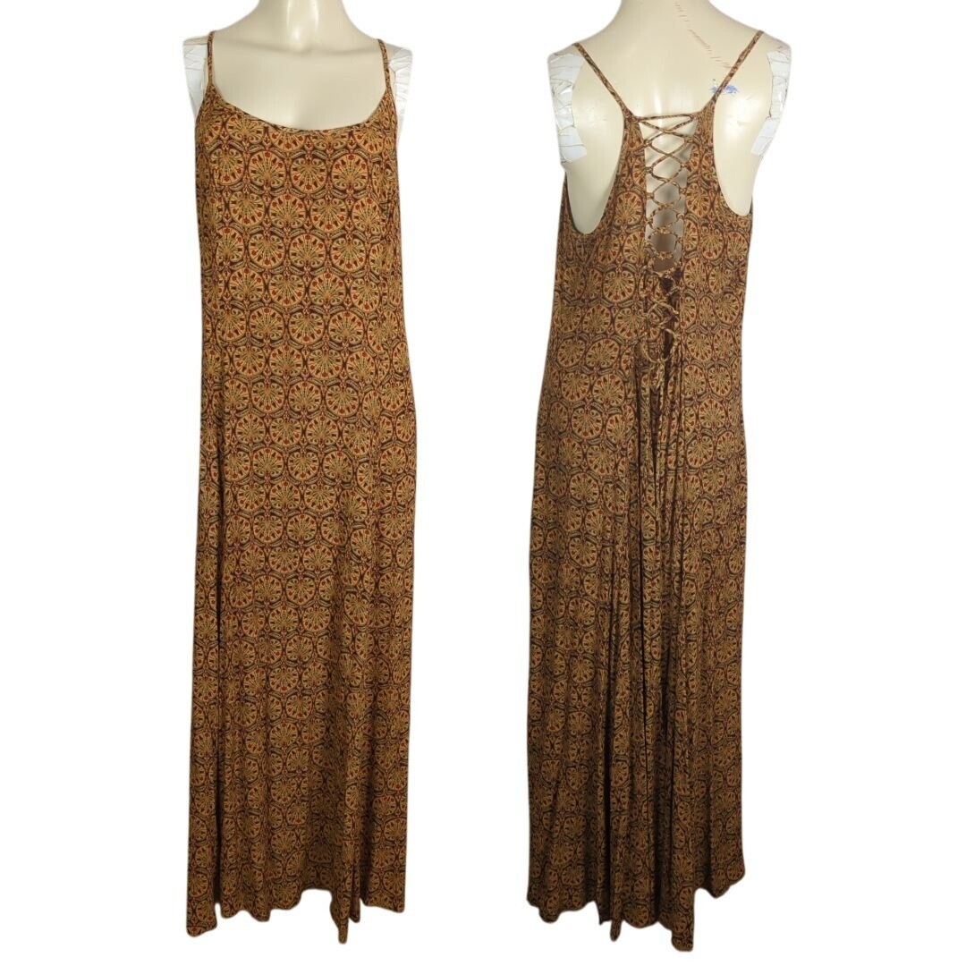 Laundry by Shelli Segal Vintage Maxi Dress Mandala print Lace up back Size 14