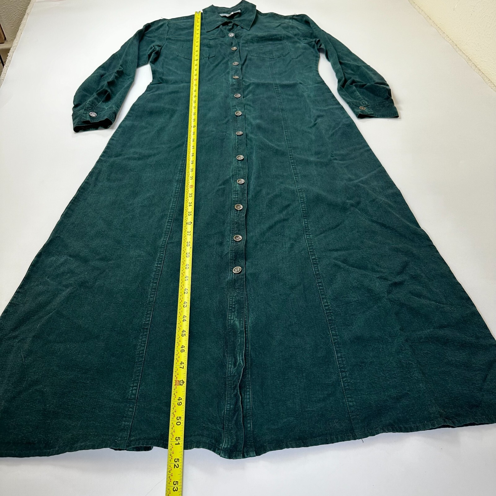 Vtg Carol Anderson Maxi Dress M Green Tencel Prairie Western Cottagecore Button