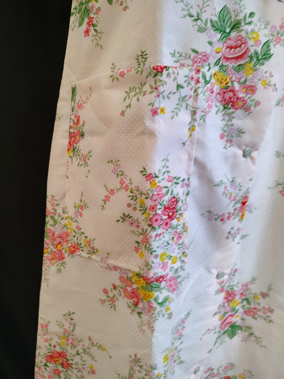 NOS 80’s Vintage House Coat Dress JC Penney Robe Pink Floral Snap Front Sz 12