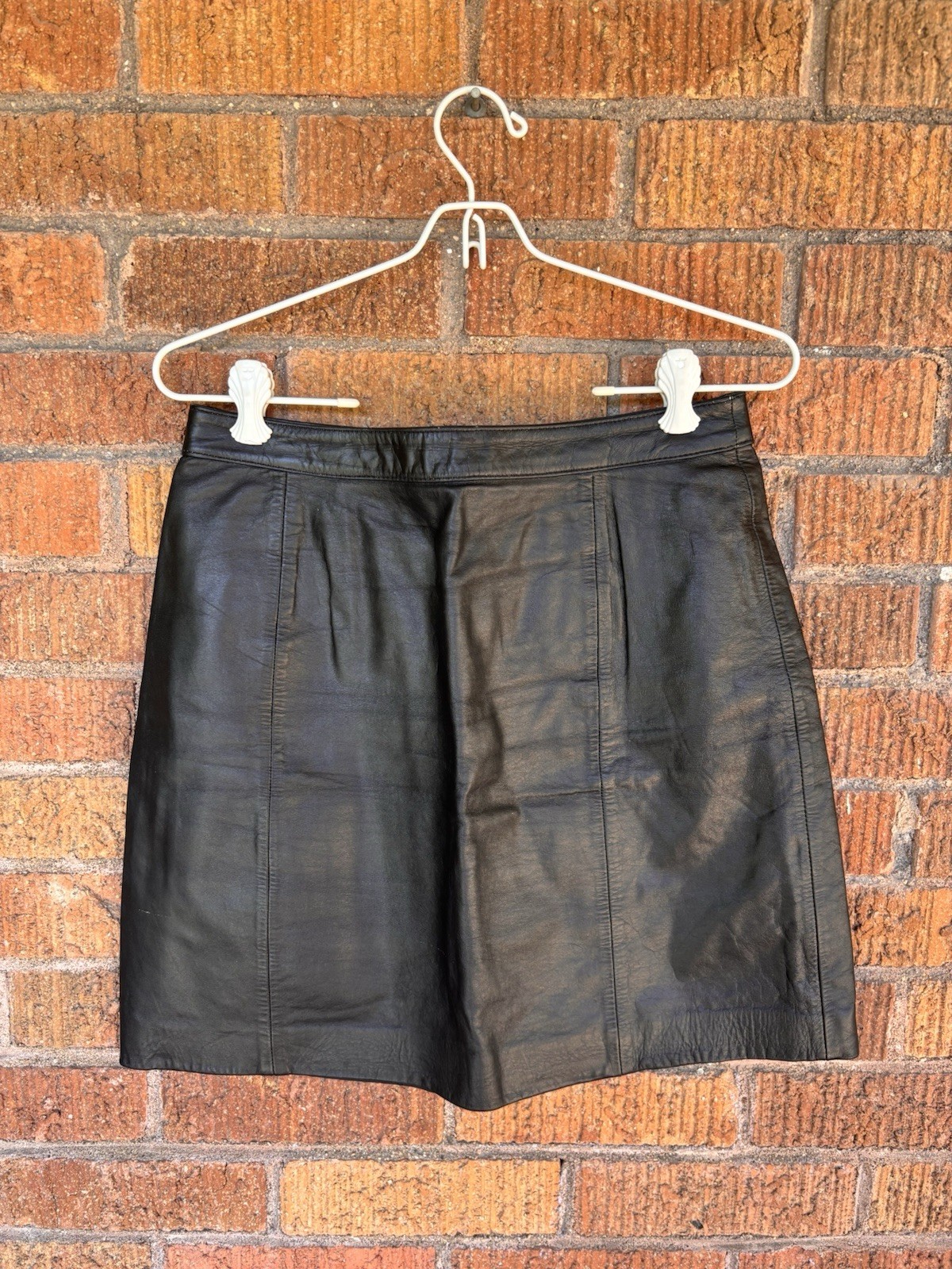 Vintage Bermans Black Leather Button Up Vest & Mini Skirt Set Sz 12 S Biker Goth