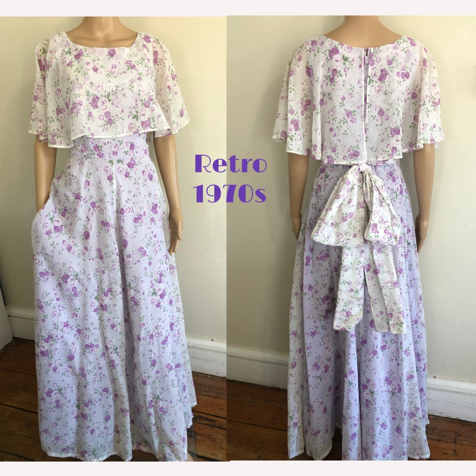 Vintage 70s Whimsical Fairy Prairie Maxi Capelet Dress Gown 34″ Bust 23″ Waist
