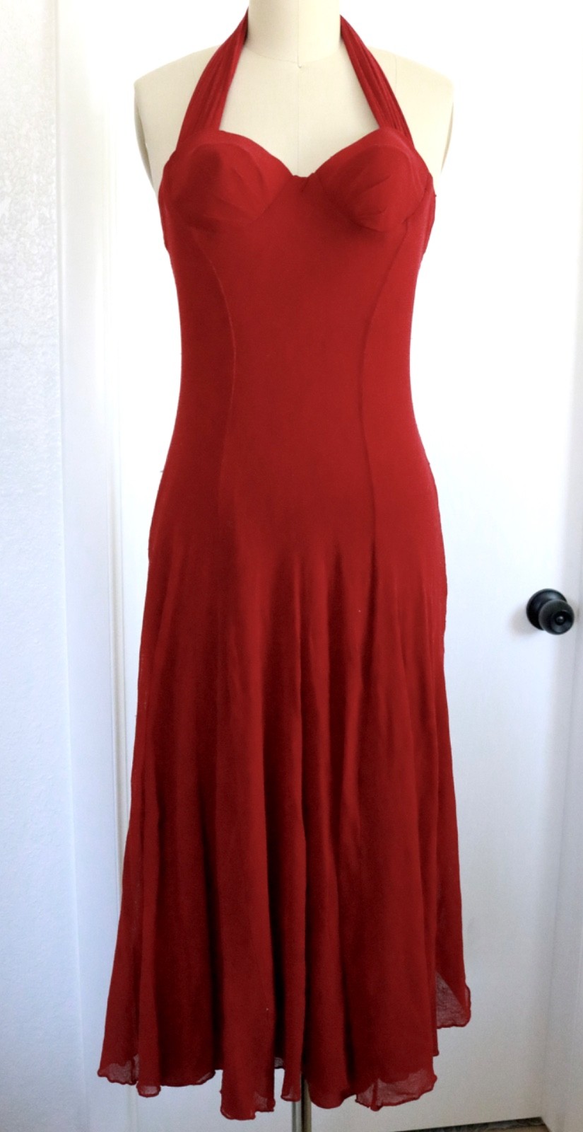 VTG Y2K USA Dark Red Mesh Dress Halter Neck Sz 1 Built In Bra Sexy Damaged READ