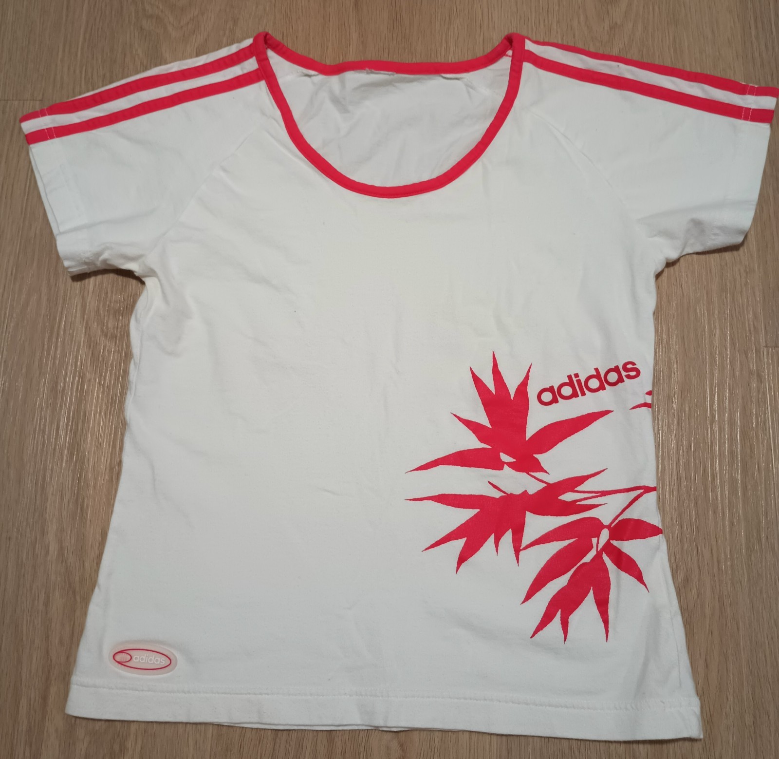 Vtg 70s 80s ADIDAS Red Striped Rubber Logo Cap Sleeve T Shirt Tee Top S XS