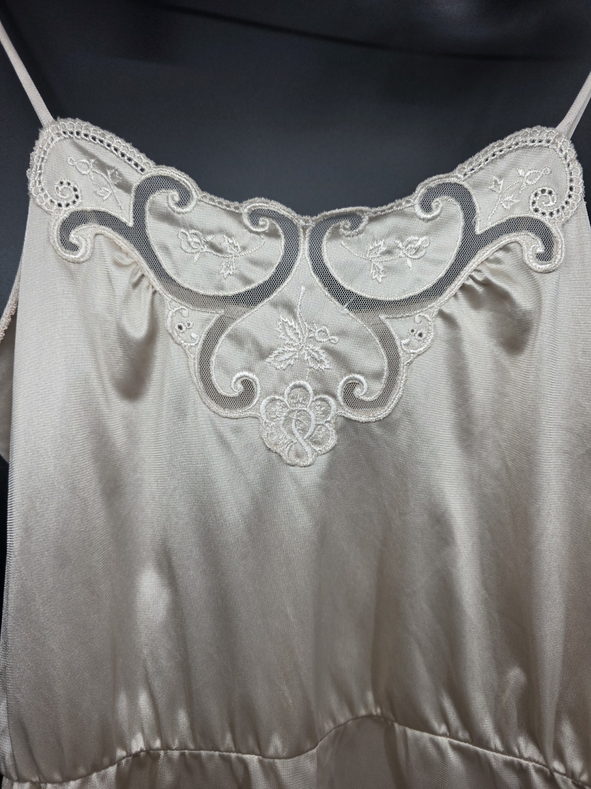 Vintage Vanity Fair Teddy Romper M Beige Lace Lingerie Bodysuit Satin Sheer