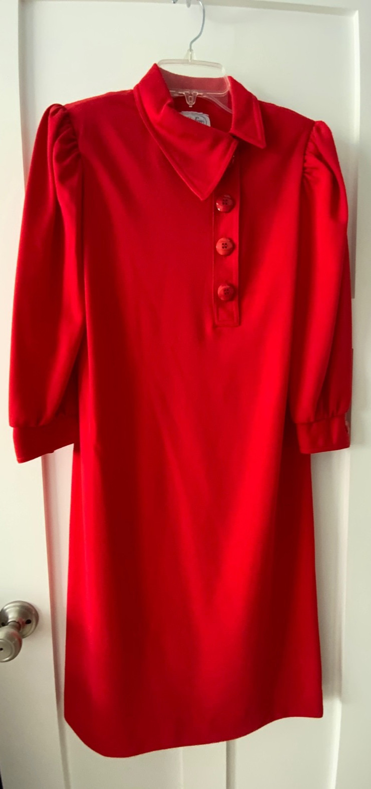 Vintage Leslie Fay 60’s Red Statement Career Large Button Knit Dress ILGWU USA 8
