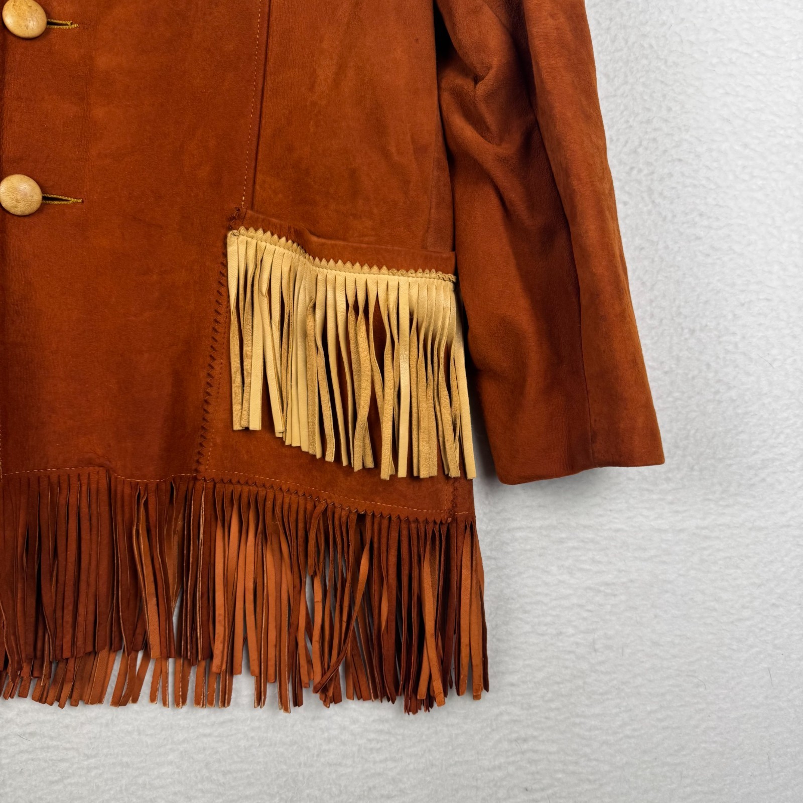 Vintage 60s 70s Cherokee Togs Size 42 Orange Suede Fringe Western Cowboy Jacket