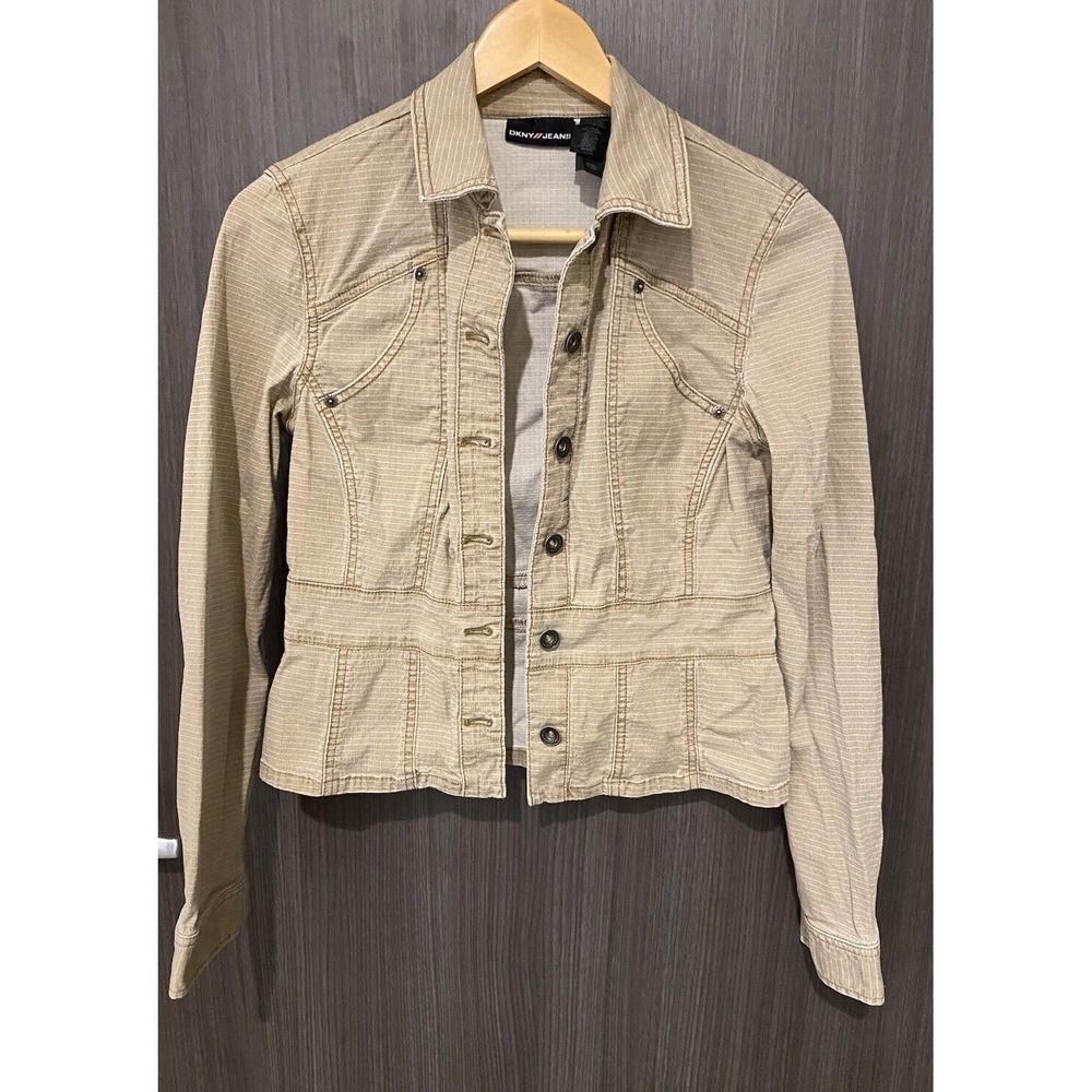 DKNY Jeans Jacket Size 7 Khaki Denim Logo Casual Wear